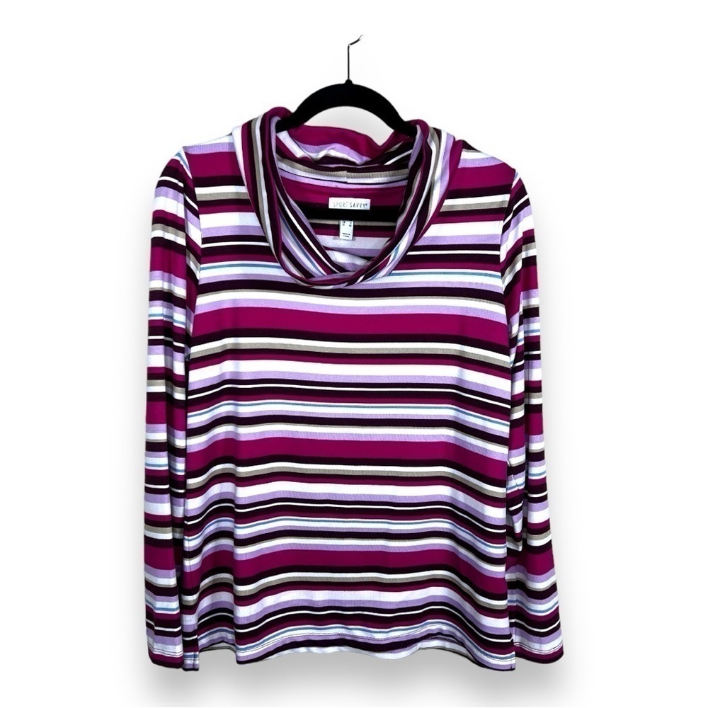 SMALL SPORT SAVVVY STRIPED PRINT SWEATER LONG SLEEVE STRETCH Y2K ERA
